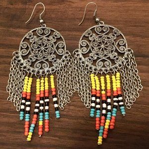 Earrings Vintage Southwestern Beads Chains Dangle